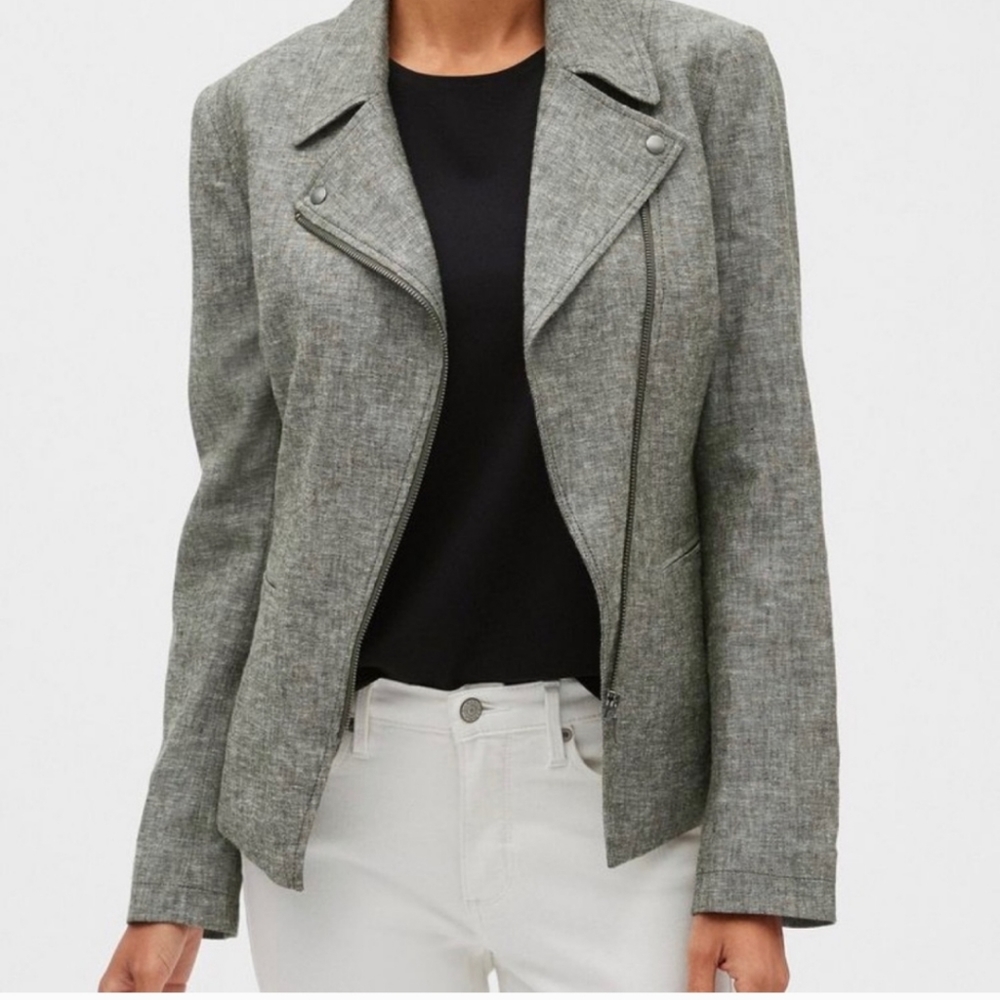 Green linen moto jacket